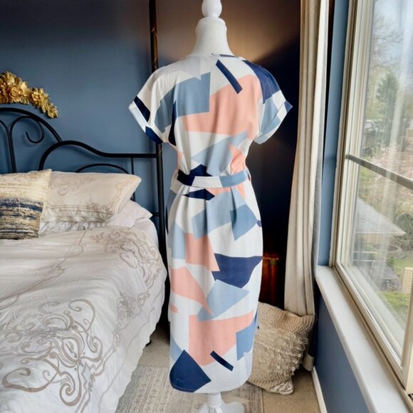 White w Multicolour Geometric Print Midi Dress - Picture 5 of 13